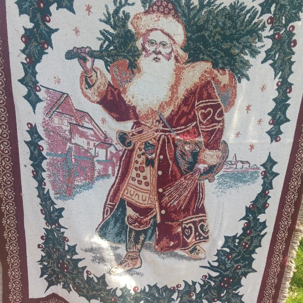 Goodwin Weavers Vintage Santa Claus Woven Cotton Tapestry Throw Blanket Made USA